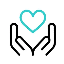 איור של ידים מתקרבות עם לב באמצע